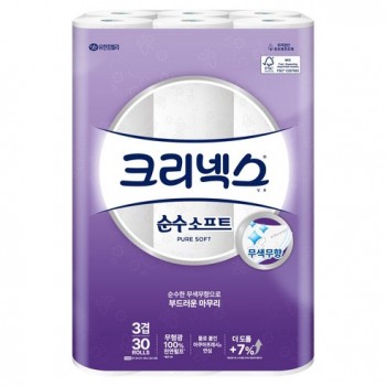 크리넥스 3겹 순수 소프트 천연펄프 롤화장지 30m 30개입