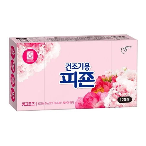 피죤 건조기용 오리지널 드라이시트 섬유유연제 핑크로즈 본품, 120개입,