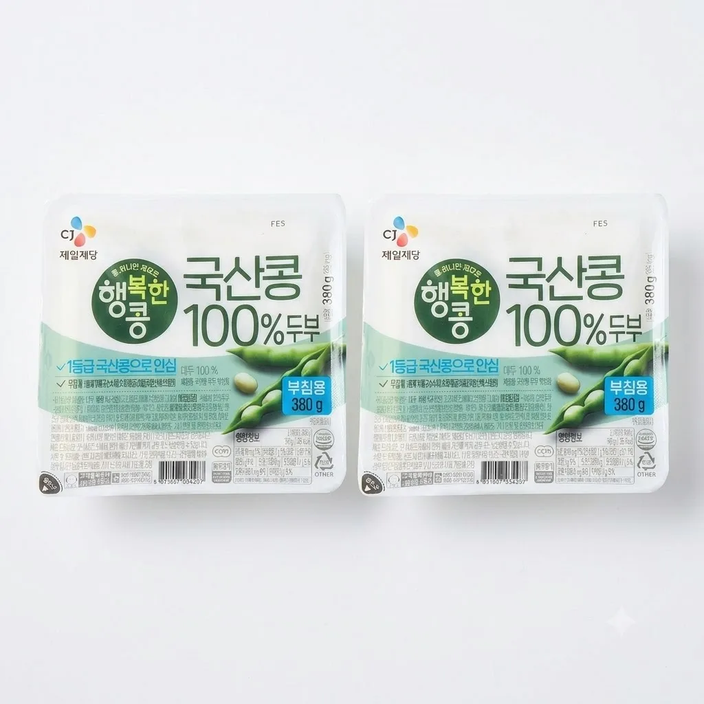 행복한콩 국산콩100% 두부 부침용 380g, 2개