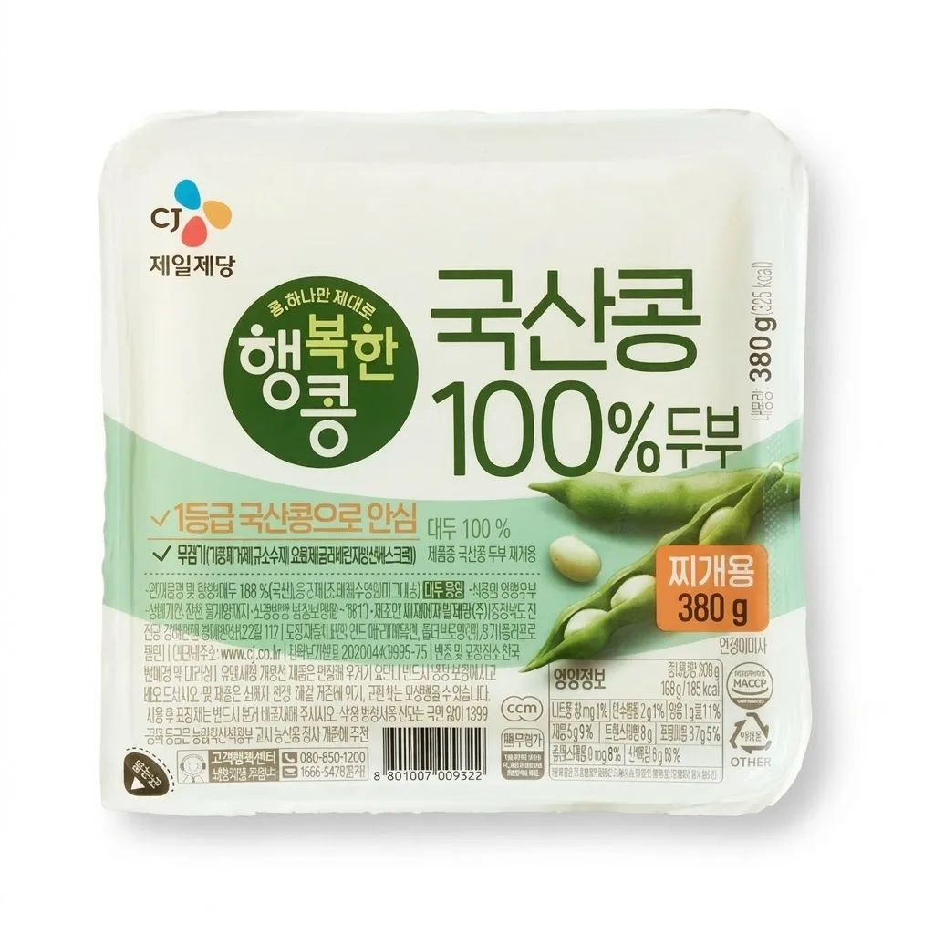 행복한콩 국산콩100% 두부 찌개용 380g, 1개