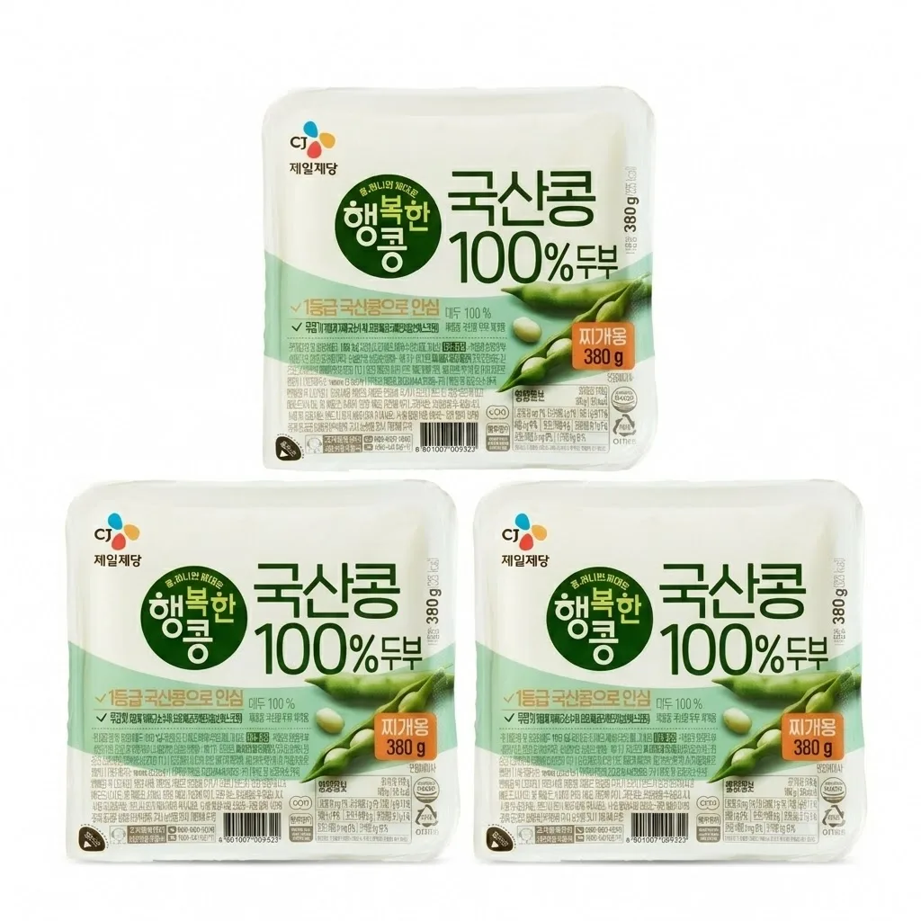 행복한콩 국산콩100% 두부 찌개용 380g, 3개