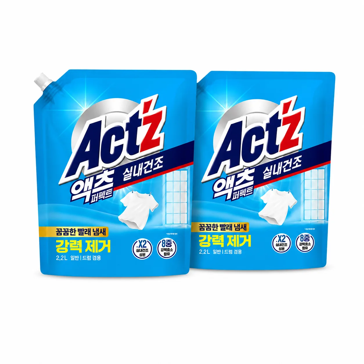 액츠 퍼펙트 실내건조 액상세제 리필, 2.2L, 2개