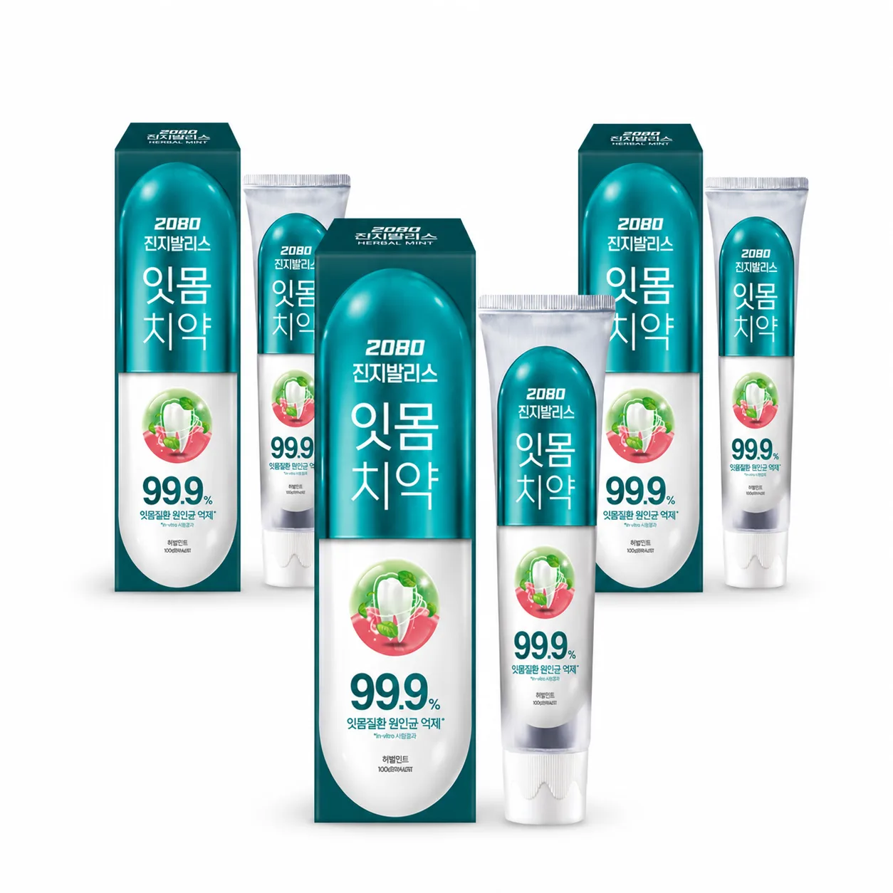 2080 진지발리스 잇몸치약 허벌민트 150g, 3개