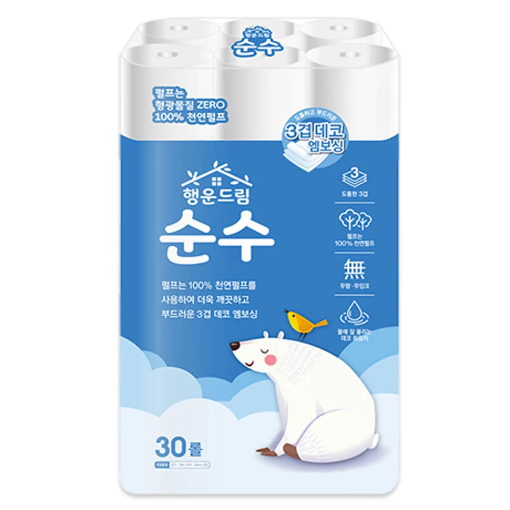 행운드림 순수 롤 화장지 두루마리휴지 3겹 18m 30롤, 1팩