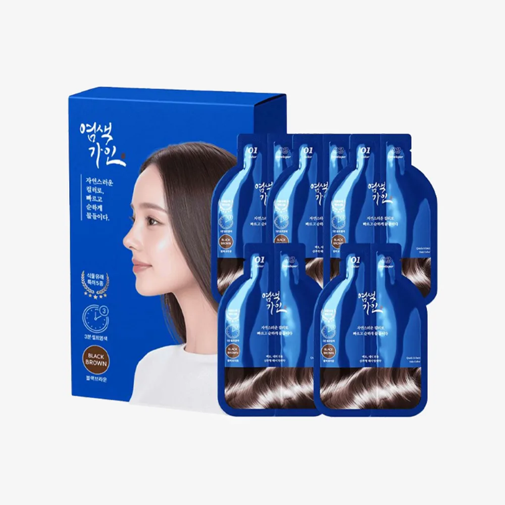 [염색가인] 초간편 염색약 1제(15g) + 2제(15g) _ 5개입(1세트, 5개월분, 블랙브라운)